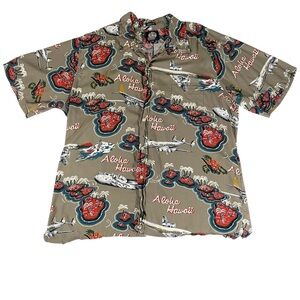 Reyn Spooner Tan Hawaiian Print Casual Airplane Button Down Shirt